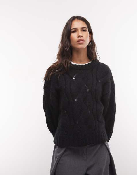 Monki maglione a trecce squadrato nero - view 1