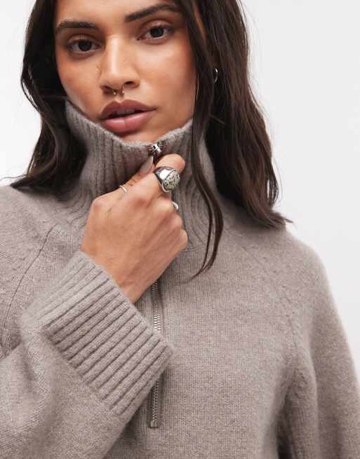 Monki maglione con mezza zip in mink, 3 di 4