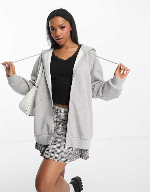 Monki - Maglione grigio chiaro mélange con cappuccio e zip