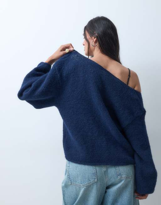 Monki maglione in maglia con scollo a V blu navy, 5 di 5