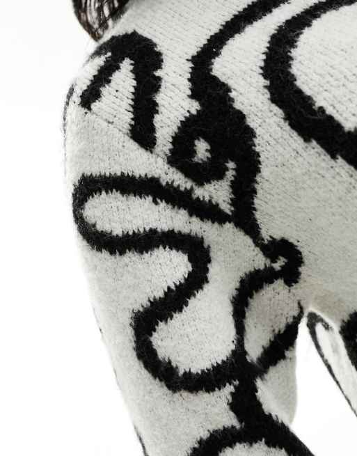 Monki - Maglione lavorato bianco testurizzato con stampa astratta, 3 di 4