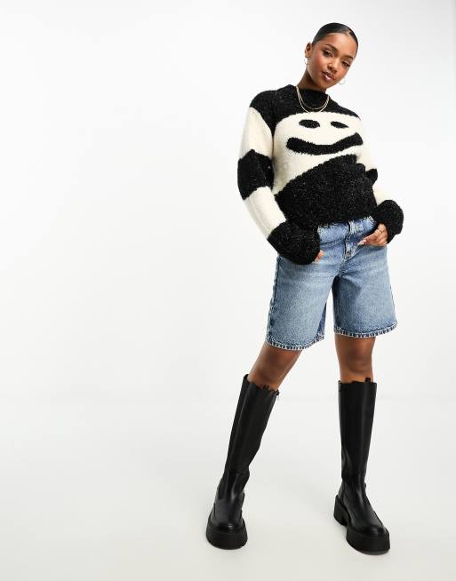 Monki - Maglione lavorato in filato monocromatico a righe glitterato con maniche voluminose, 2 di 4