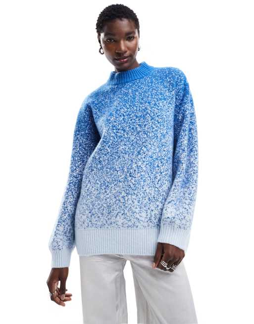 Monki - Maglione oversize lavorato blu con stampa effetto sbiadito