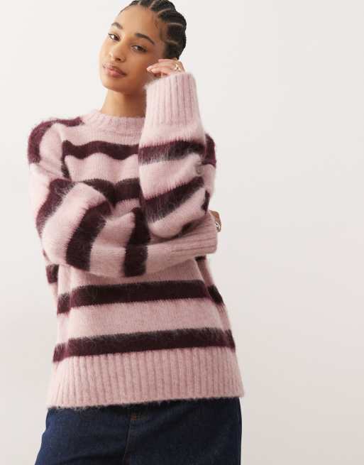 Monki - Maglione oversize soffice color lampone a righe