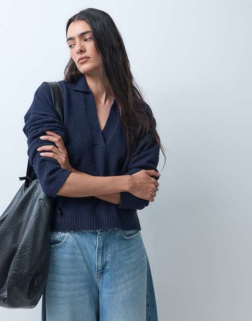 Monki maglione polo lavorato a maglia blu navy, 2 di 5