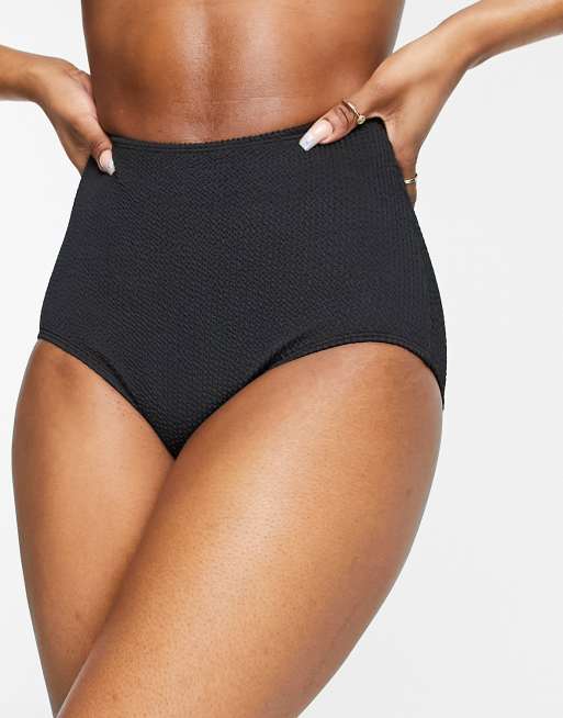 Monki - Maj-Lis - Bikinibroekje met geribbeld textuur en hoge taille in zwart - BLACK