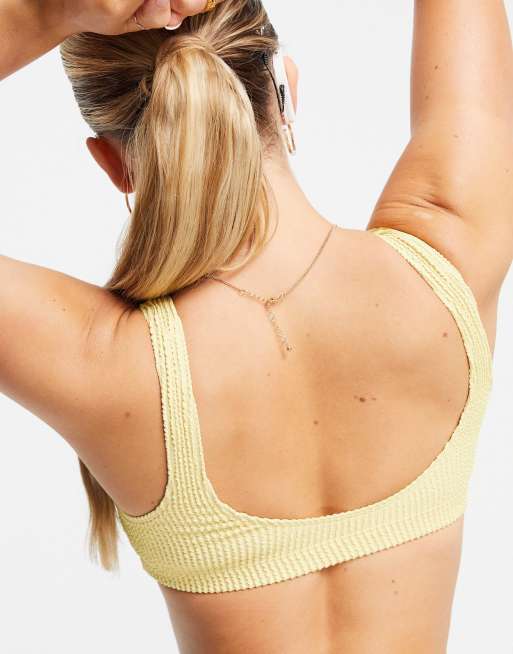 Monki – Maj-Lis – Gul ribbad bikiniöverdel med utskurna detaljer - YELLOW, 2 av 4