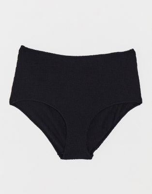 Monki Maj-Lis ribbed high waisted bikini bottom in black | ASOS