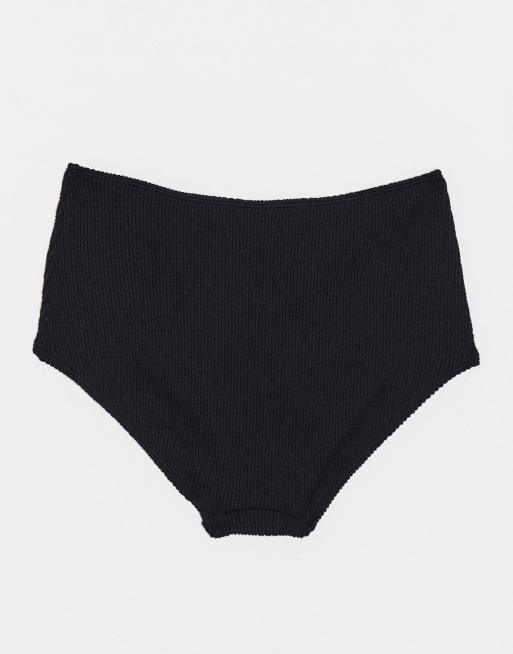 Monki Maj-Lis ribbed high waisted bikini bottom in black, 2 of 4