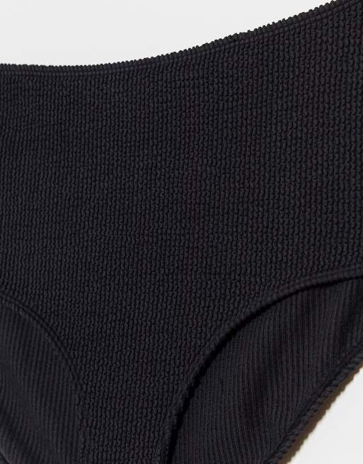 Monki Maj-Lis ribbed high waisted bikini bottom in black, 3 of 4