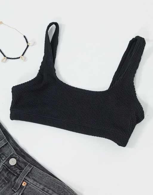 Monki – Maj-Lis – Svart ribbad bikiniöverdel