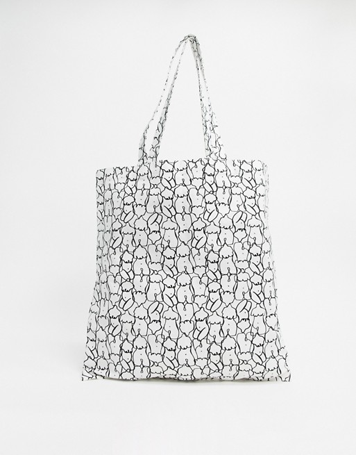 Monki Maja body doodle print tote bag in white