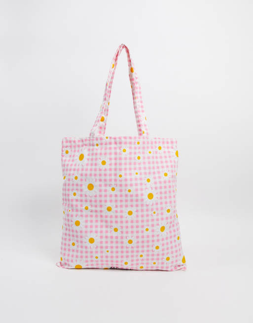 Monki Maja cotton daisy print tote bag in pink | ASOS