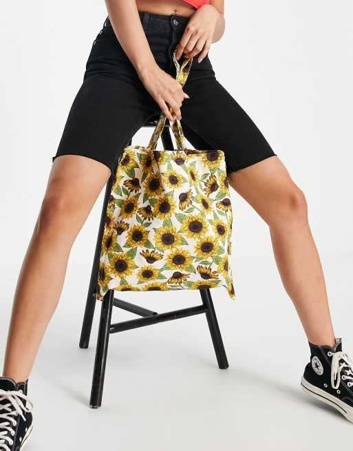 Monki Maja cotton sunflower print tote bag in yellow - YELLOW, 3 of 4