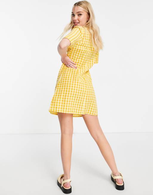 Monki - Maja - Geruite mini shirtjurk in geel, 2 van 4