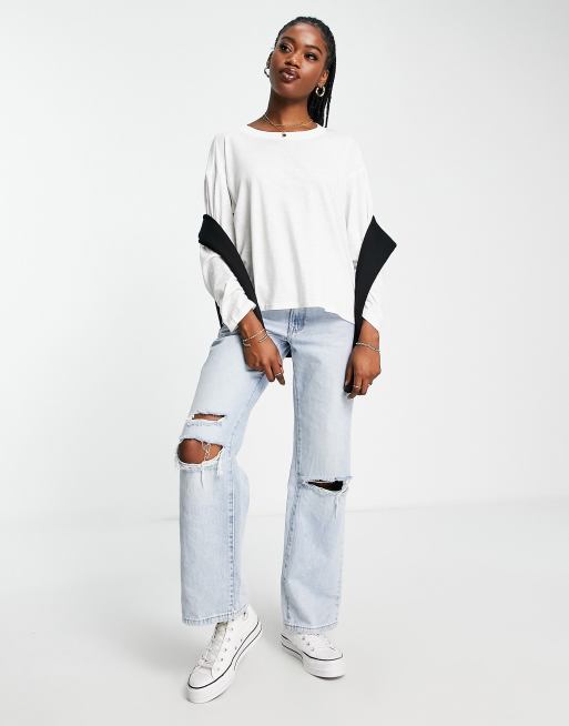 Monki Maja long sleeve t-shirt in white, 4 of 4