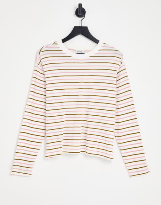 Monki - Maja - Lyserød T-shirt med striber og lange ærmer