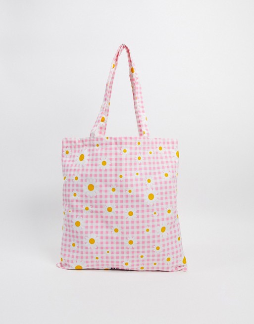 Monki Maja organic cotton daisy print tote bag in pink