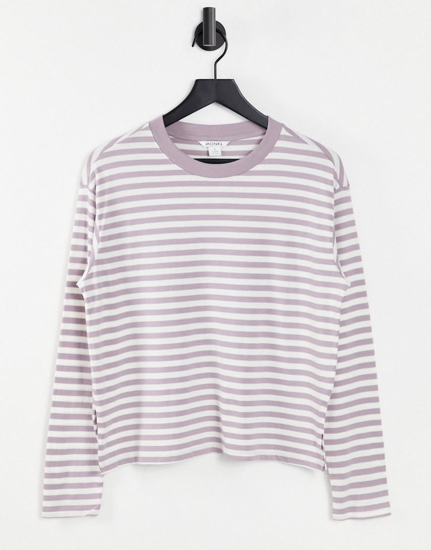 Monki Maja organic cotton long sleeve stripe top in lilac-Purple