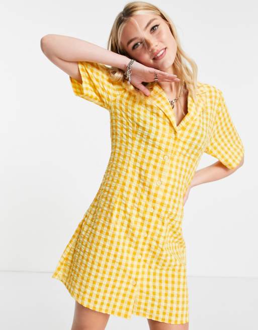 Monki - Maja - Robe chemise courte à carreaux - Jaune, 4 de 4