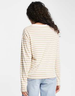 Maja - Top a maniche lunghe in misto cotone a righe beige e bianco - WHITE - Monki T-shirt donna  - immagine3