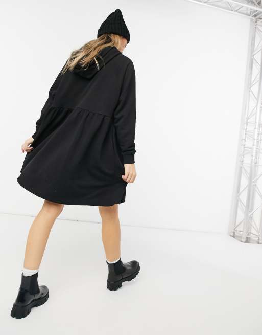Monki – Malin – Czarna bawełniana sukienka mini z kapturem - BLACK, 2 z 4