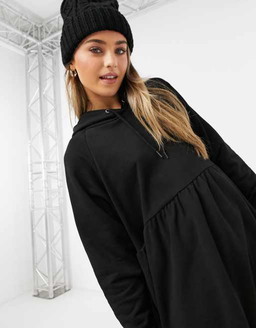 Monki Malin mini vestido de algodón con capucha en negro - NEGRO, 3 de 4