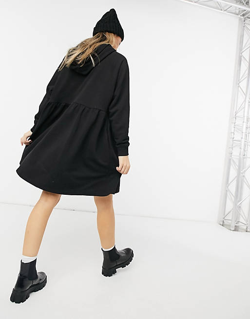 Dresses Monki Malin organic blend cotton hoodie mini dress in black 