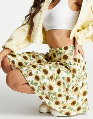 Monki Malina mini skater skirt in yellow sunflower - ASOS Price Checker