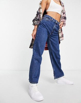 Monki Mamiko wide leg cropped jeans in blue - ASOS Price Checker
