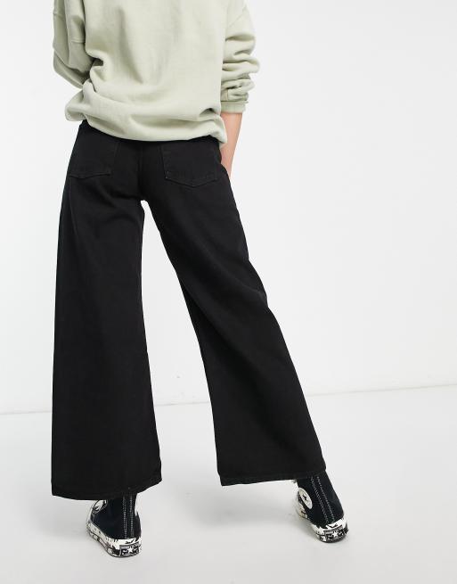 Cropped wide outlet leg black jeans