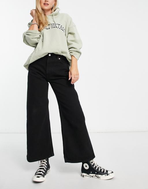 Wide leg crop black 2024 jeans