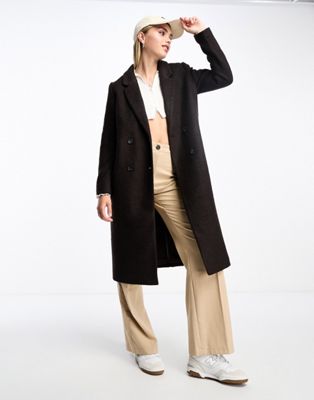 Monki tailored double breasted wool blend coat in brown - ASOS Price Checker