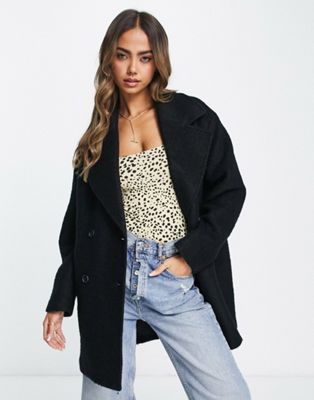 Monki boucle double breasted coat in black - ASOS Price Checker