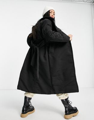 Manteaux Monki - Manteau doudoune matelassé avec ceinture - Noir