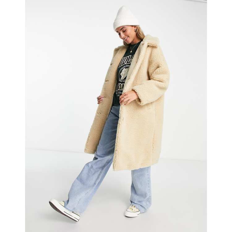 Manteau duveteux beige sale