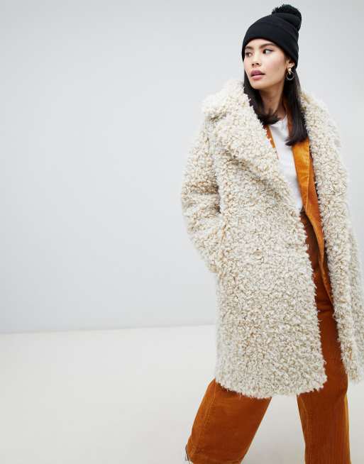 Monki Manteau en fausse fourrure style peluche Blanc cass ASOS