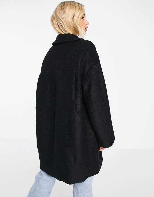 Monki Manteau en laine boucl e Noir ASOS