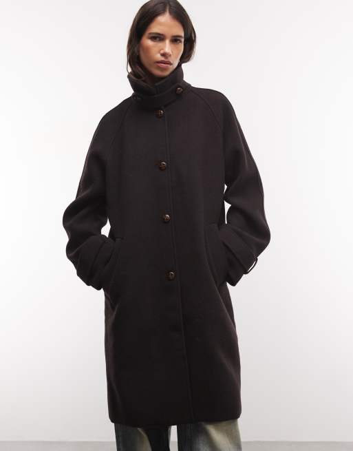 Monki manteau en mélange de laine à col montant marron foncé, 3 de 4