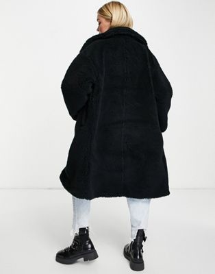 Femme Monki - Manteau imitation peau de mouton en polyester recyclé - Noir