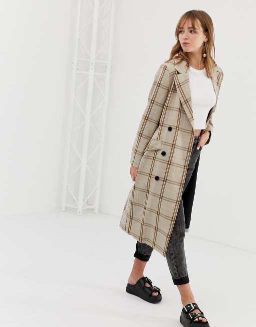 Manteau a carreaux beige hot sale