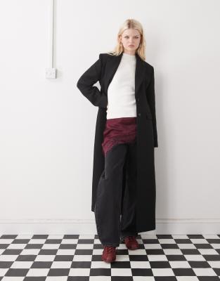 Monki - Manteau long en laine mélangée - Noir