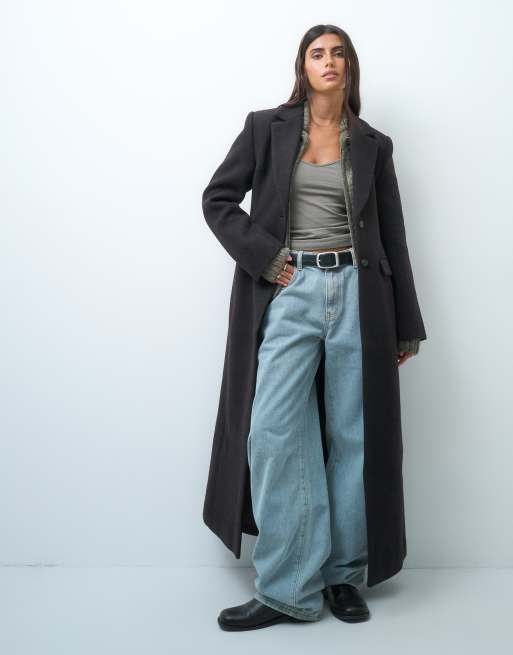 Monki manteau long en mélange de laine marron foncé, 2 de 4