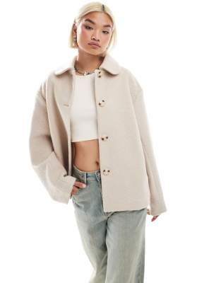 Monki - Mantel aus Wollmix in Hellbeige-Neutral