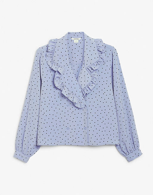 Tops Shirts & Blouses/Monki Marian spot print frill collar blouse in blue 