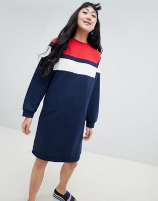 Monki – Marinblå sweatshirt-klänning i jerseytyg-Flerfärgad