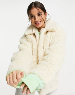 Monki Marion short teddy jacket in beige - BEIGE | ASOS