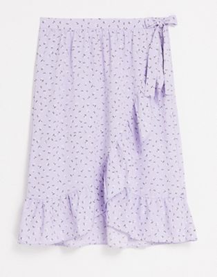Monki Mary-lou wrap midi skirt in lilac floral print - ASOS Price Checker