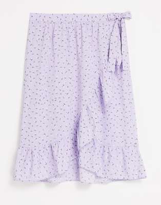 Monki Monki Mary-lou wrap midi skirt in lilac floral print-Purple