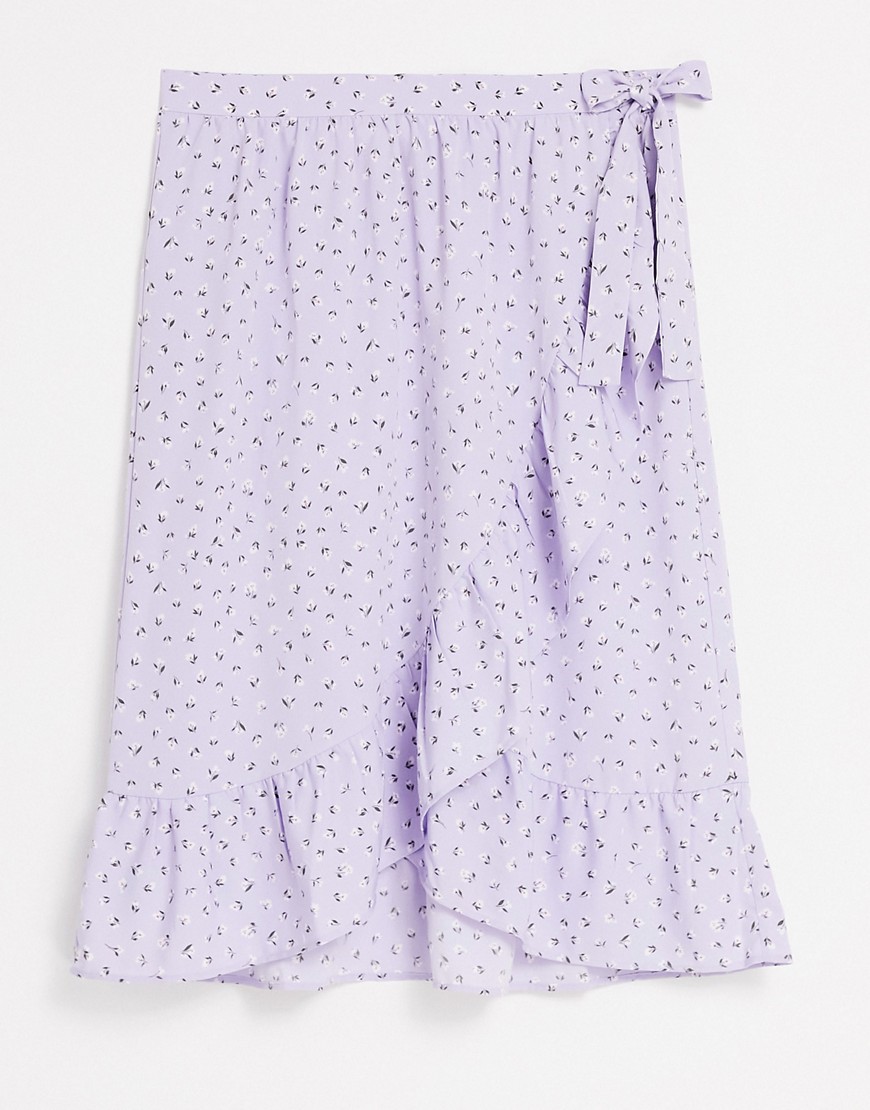 Monki Mary-lou wrap midi skirt in lilac floral print-Purple